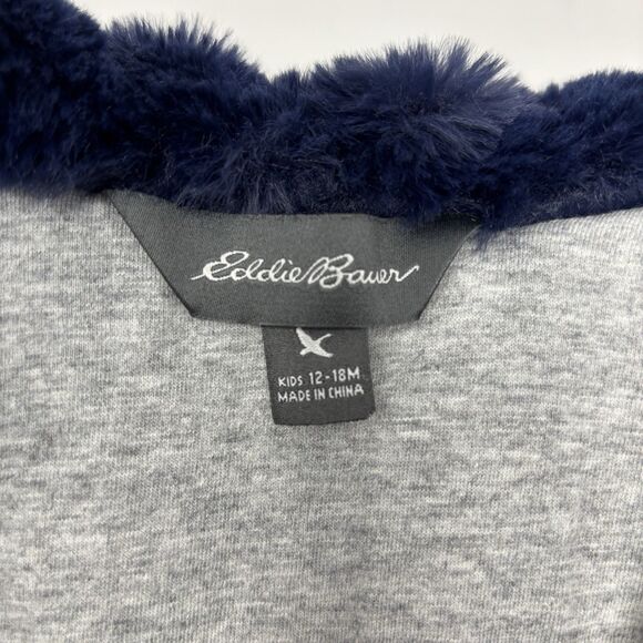 EDDIE BAUER Toddler Faux Fur Teddy Bear Plush Fuzzy Hoodie Blue Size 12-18 Mo - Picture 4 of 7